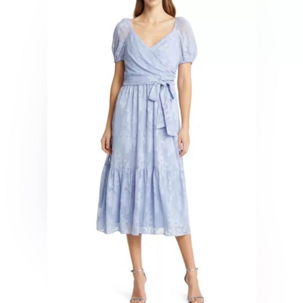 Julia Jordan Surplice Lace Midi Dress Sky Blue Sz 10